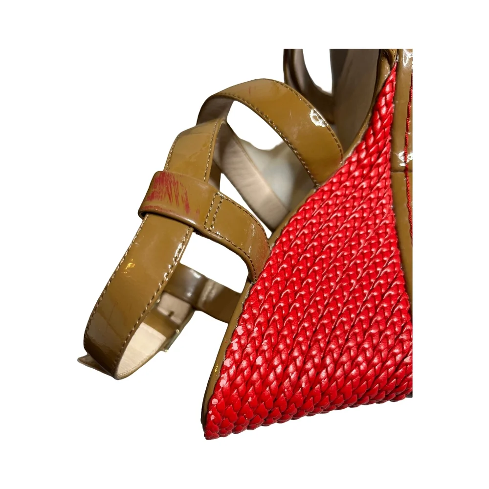 L.K‎ Bennett Patent Leather Red and Brown Wedge Sandals Size: 37